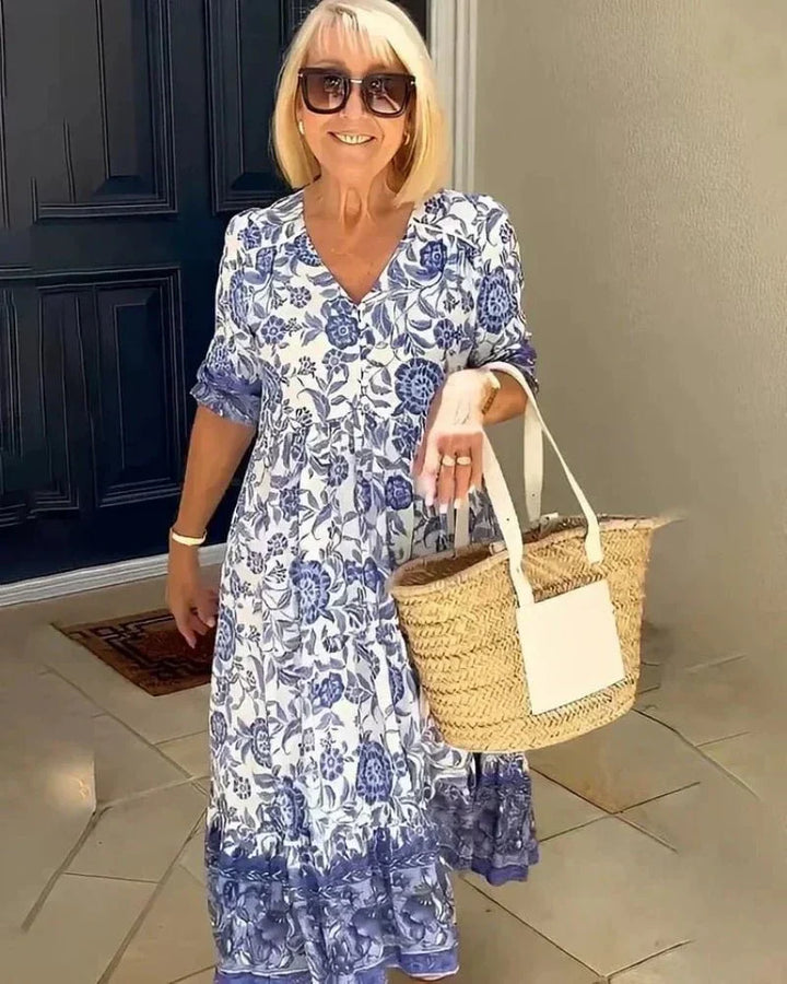 Nerissa | Women's Floral Tiered Midi Dress - Blue - Image 1