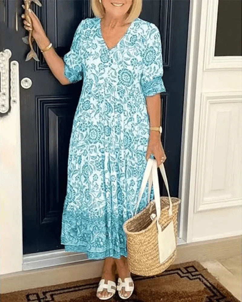 Nerissa | Women's Floral Tiered Midi Dress - Blue - Image 5
