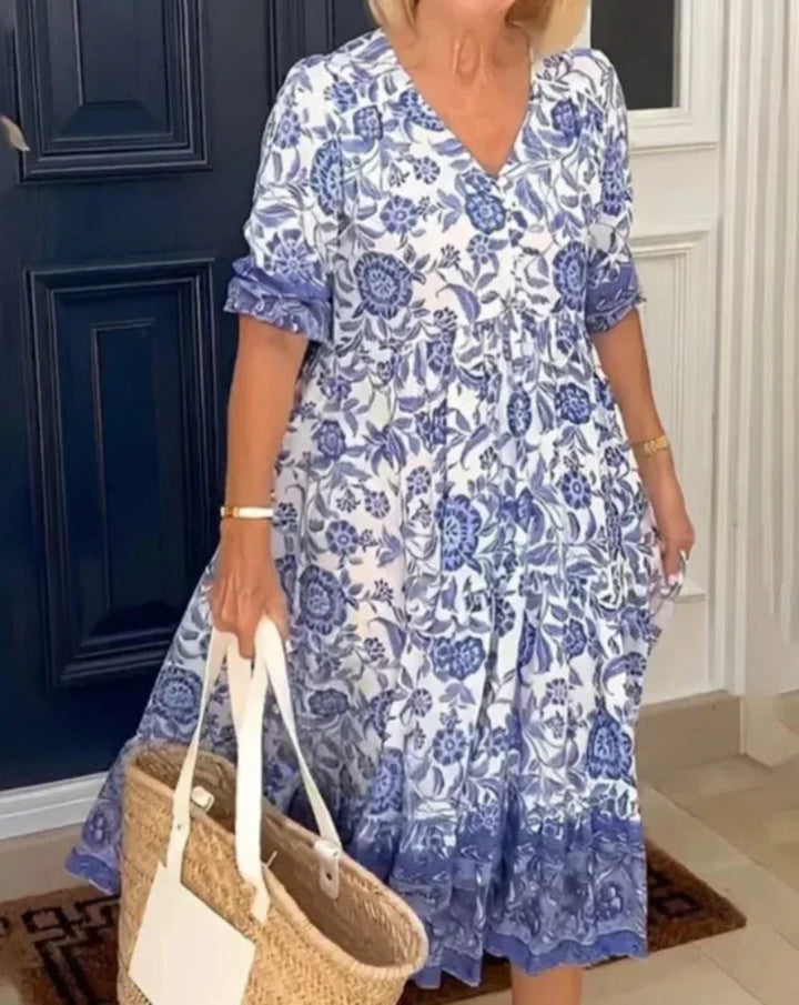 Nerissa | Women's Floral Tiered Midi Dress - Blue - Image 7