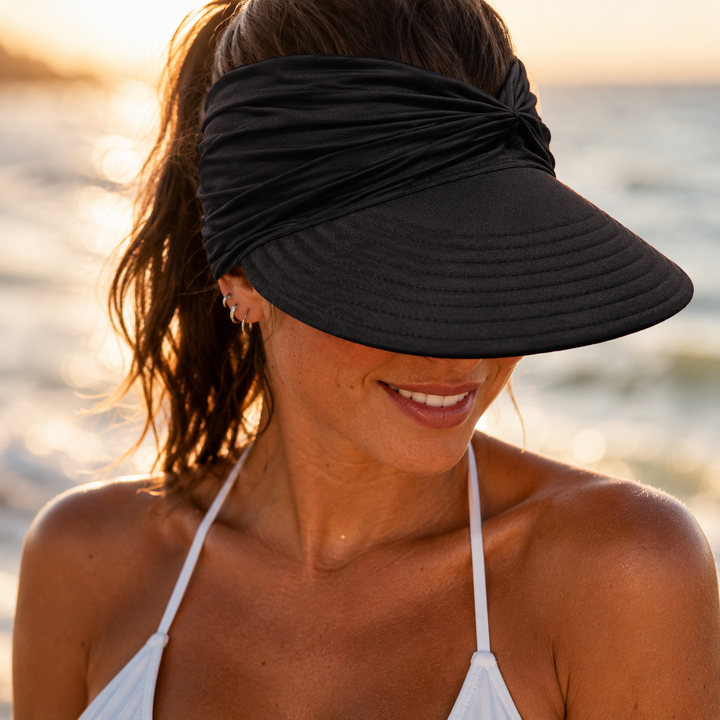 Nerys | Women's UPF 50+ Wide Brim Sun Visor Hat - Black - Image 1