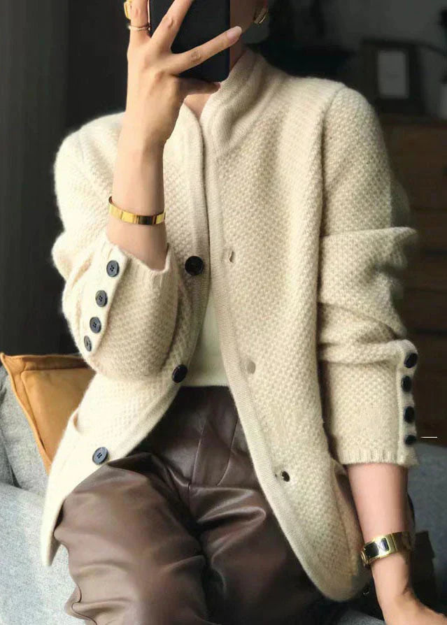 Niamh | Women's Button Front Long Sleeve Cardigan - Beige - Image 3