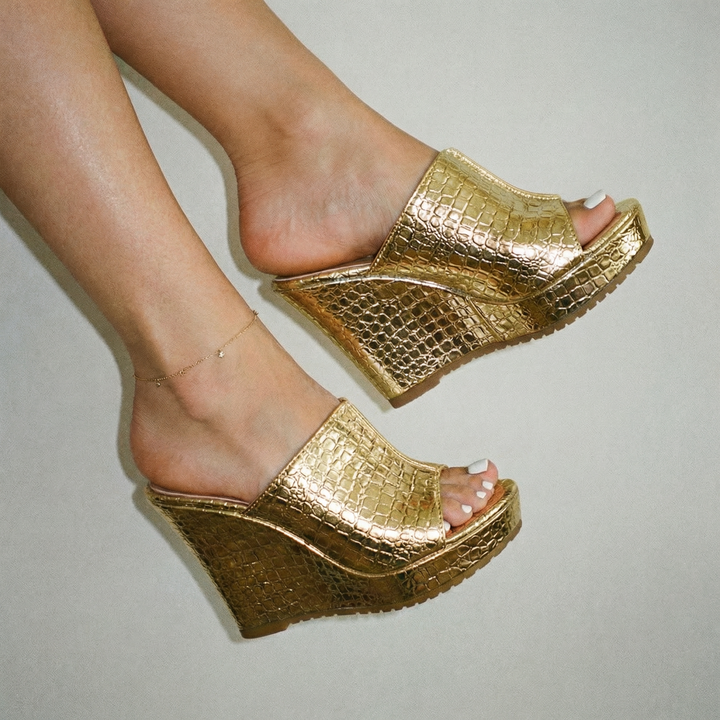 Nicolette | Women's Gold Platform Wedge Sandals - Gold - Image 5