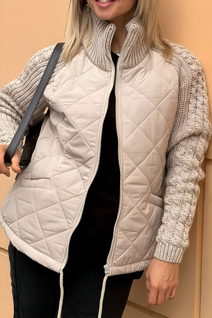 Nimue | Women's Quilted Jacket with Mock Neck - Beige - Image 3
