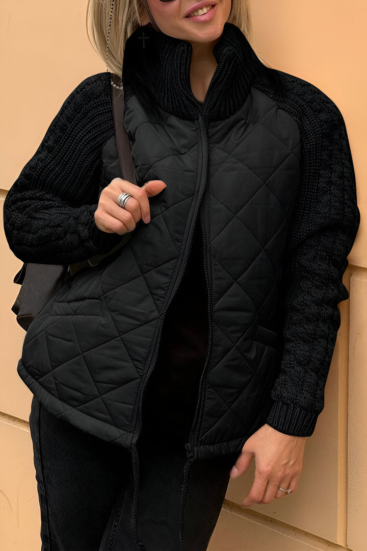 Nimue | Women's Quilted Jacket with Mock Neck - Beige - Image 4