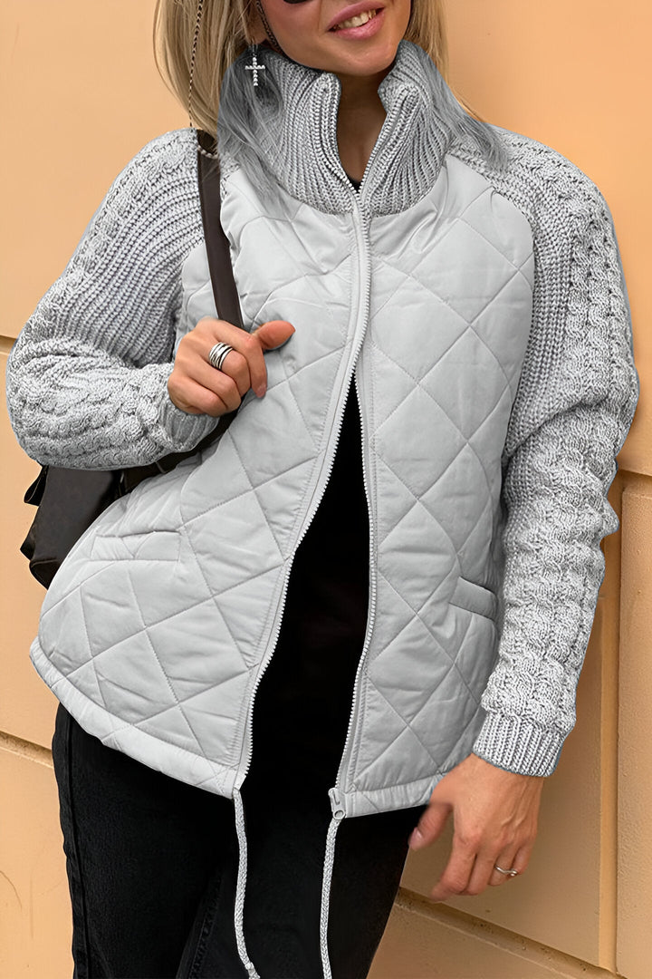 Nimue | Women's Quilted Jacket with Mock Neck - Beige - Image 5