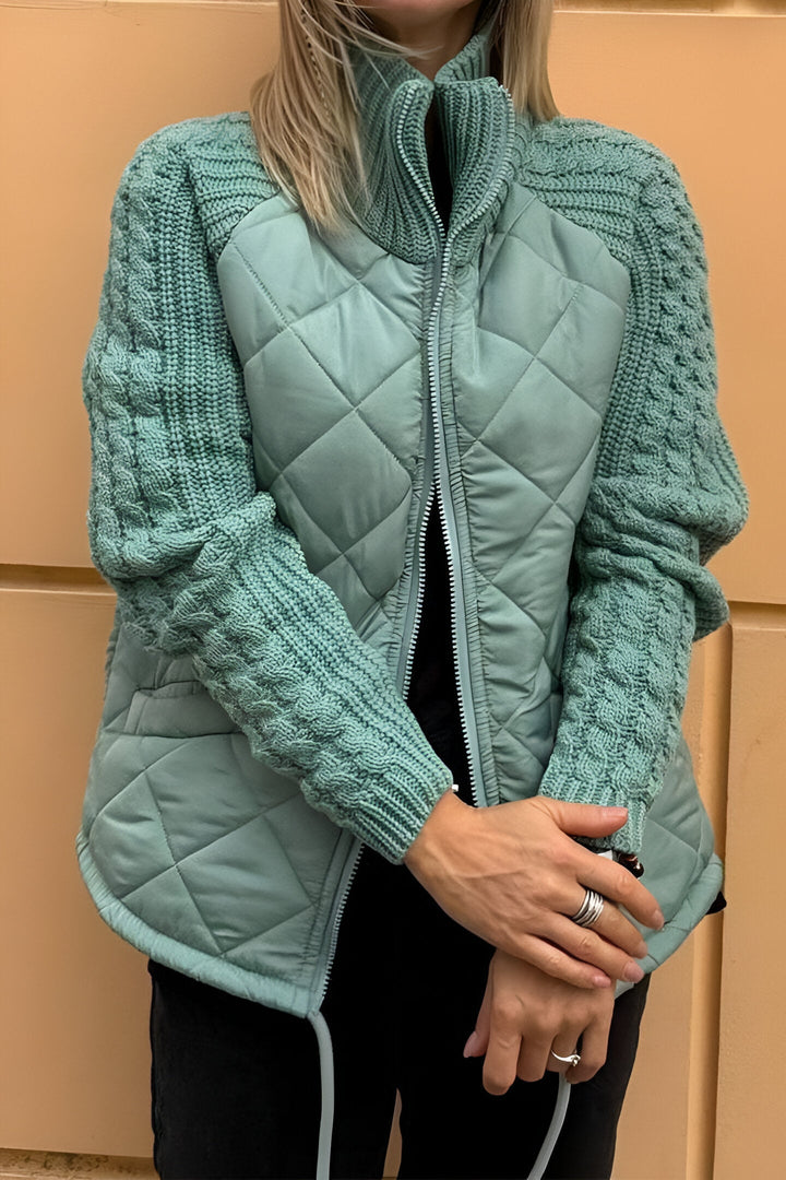 Nimue | Women's Quilted Jacket with Mock Neck - Beige - Image 6