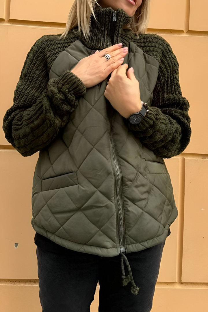 Nimue | Women's Quilted Jacket with Mock Neck - Beige - Image 7