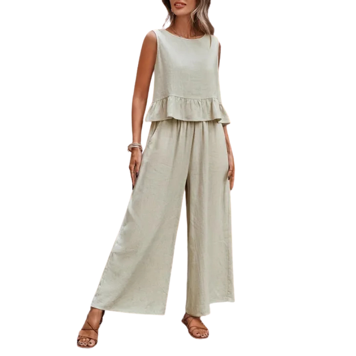 Novaleen | Women's Ruffle Hem Tank and Wide Leg Pants Set - Sage - Image 1