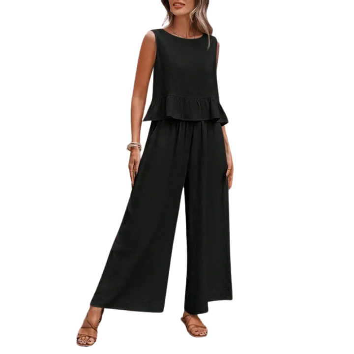 Novaleen | Women's Ruffle Hem Tank and Wide Leg Pants Set - Sage - Image 2