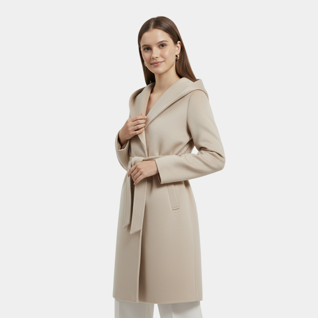Octavia | Women's Hooded Belted Wrap Coat - Black - Image 4