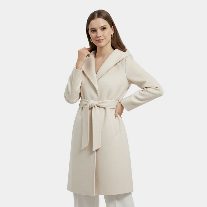 Octavia | Women's Hooded Belted Wrap Coat - Black - Image 5