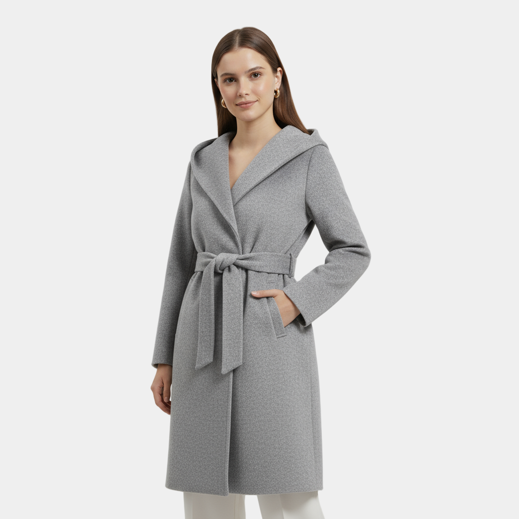 Octavia | Women's Hooded Belted Wrap Coat - Black - Image 6