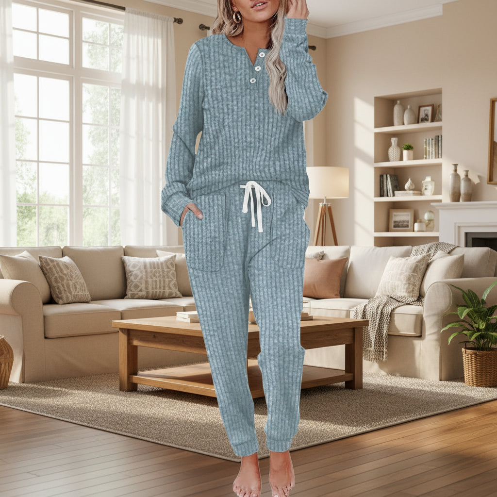Octavia | Women's Ribbed Loungewear Set - Black - Image 14