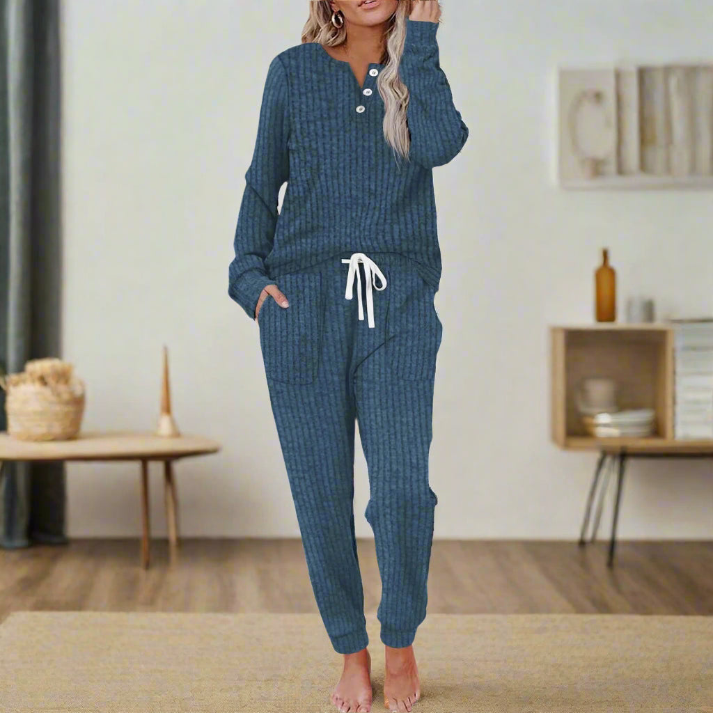 Octavia | Women's Ribbed Loungewear Set - Black - Image 6