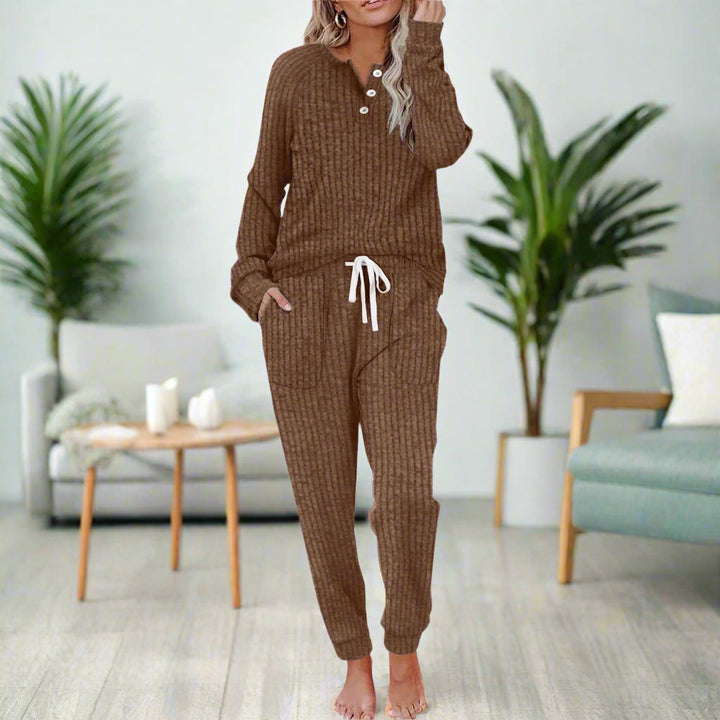 Octavia | Women's Ribbed Loungewear Set - Black - Image 9