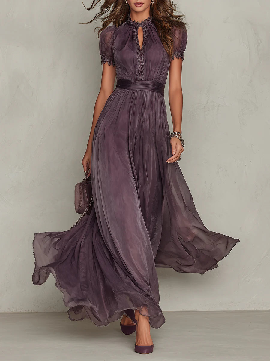 Octaviana | Women's Short Sleeve Keyhole Maxi Dress - Purple - Image 1