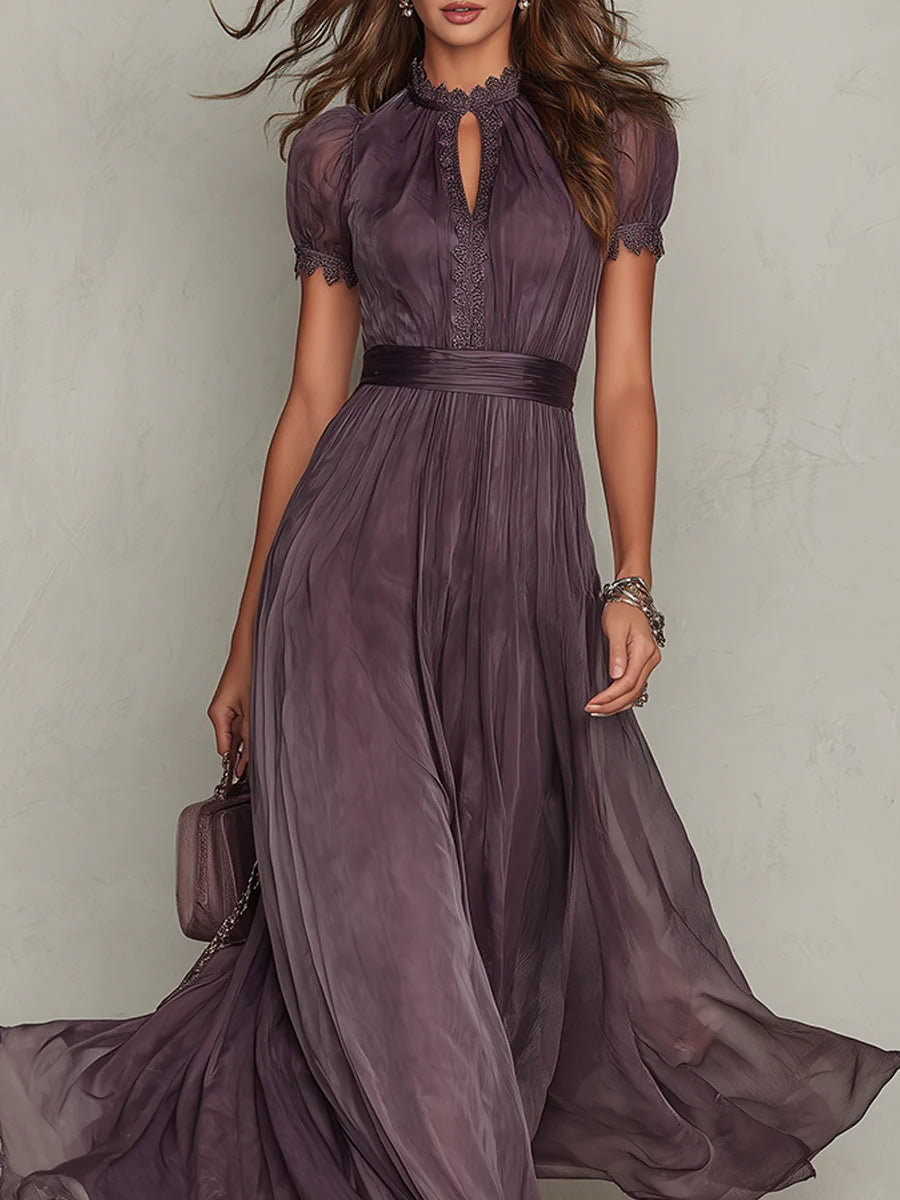 Octaviana | Women's Short Sleeve Keyhole Maxi Dress - Purple - Image 4