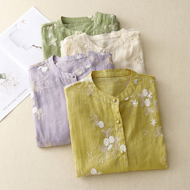 Odalys | Women's Floral Embroidered Loose Blouse - Cream - Image 8