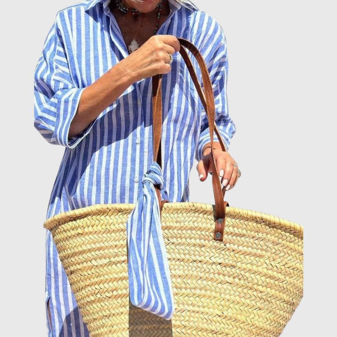 Odelle | Women's Striped Button-Down Midi Shirt Dress - Striped - Image 1
