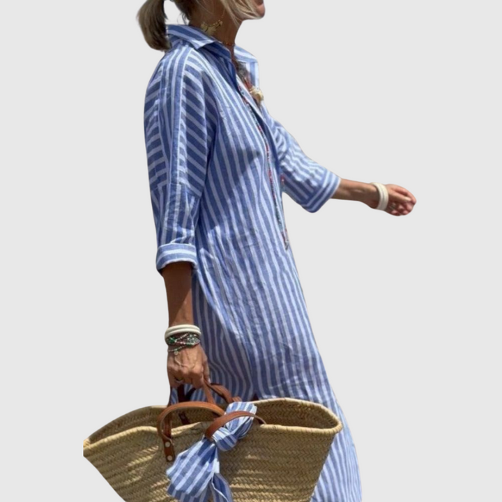 Odelle | Women's Striped Button-Down Midi Shirt Dress - Striped - Image 2