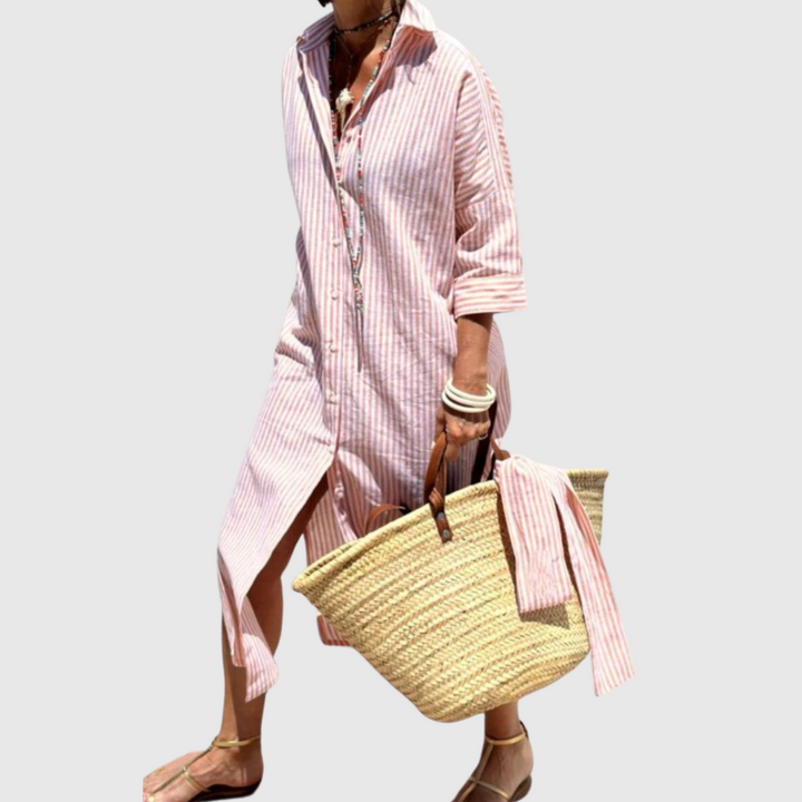 Odelle | Women's Striped Button-Down Midi Shirt Dress - Striped - Image 5