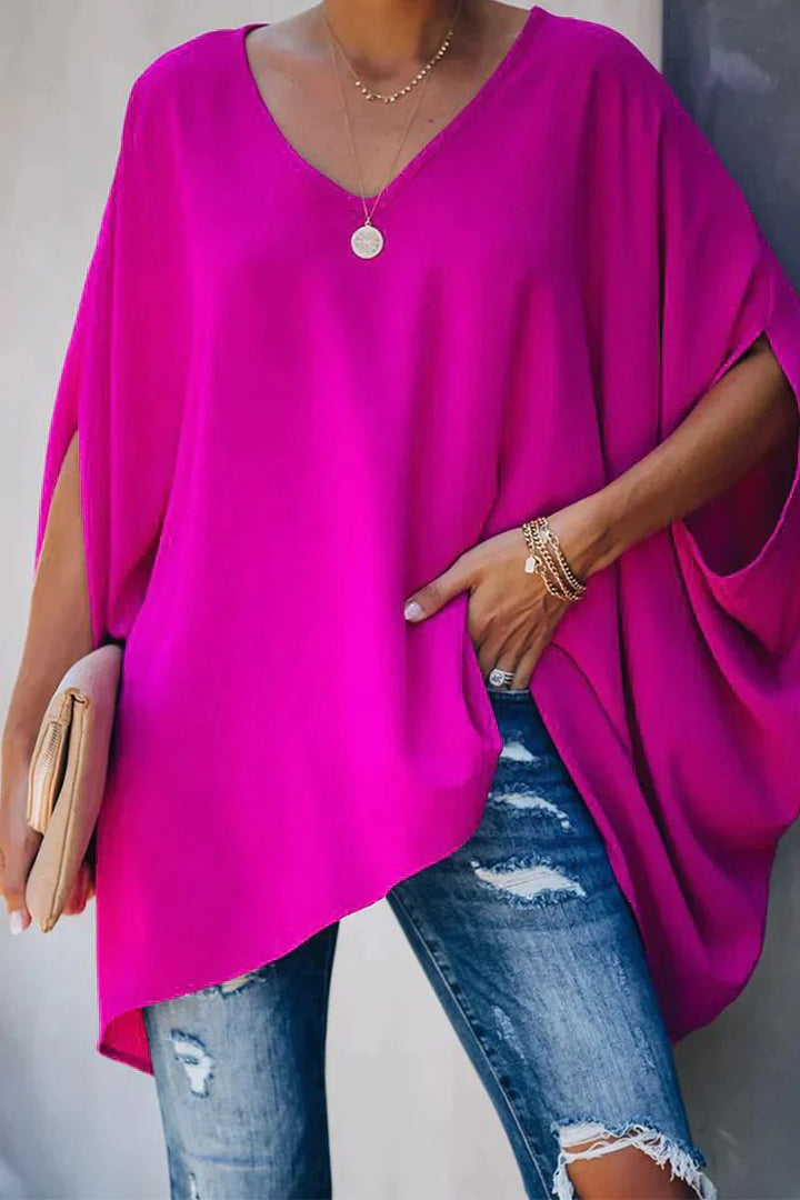 Odette | Women's Batwing Sleeve V-Neck Oversized Tunic - Hot Pink - Image 1