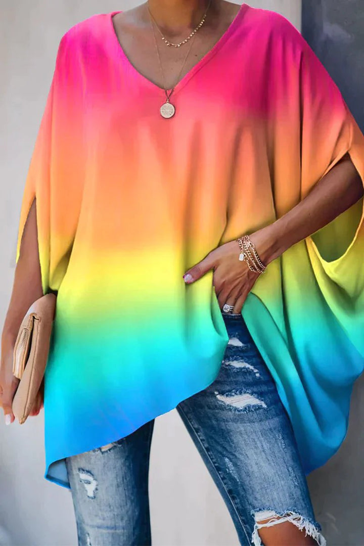 Odette | Women's Batwing Sleeve V-Neck Oversized Tunic - Hot Pink - Image 2