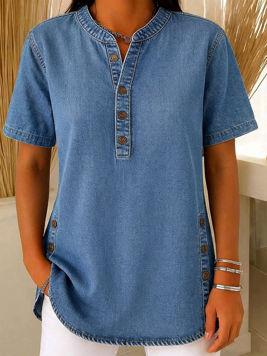 Odette | Women's Relaxed Fit Short Sleeve Blouse - Blue - Image 1
