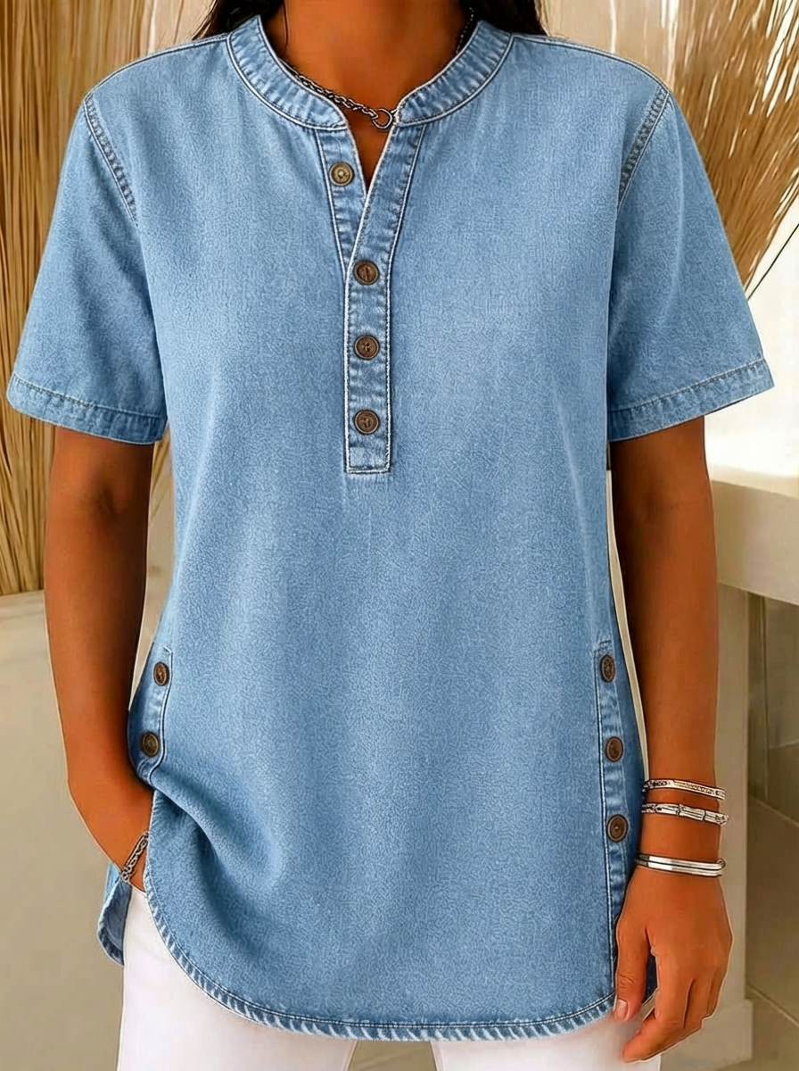 Odette | Women's Relaxed Fit Short Sleeve Blouse - Blue - Image 2