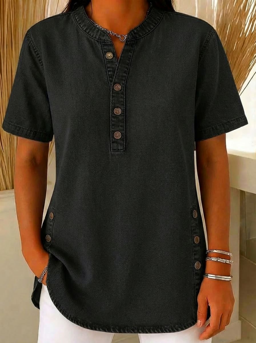 Odette | Women's Relaxed Fit Short Sleeve Blouse - Blue - Image 3