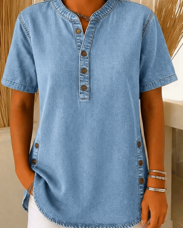 Odette | Women's Relaxed Fit Short Sleeve Blouse - Blue - Image 4