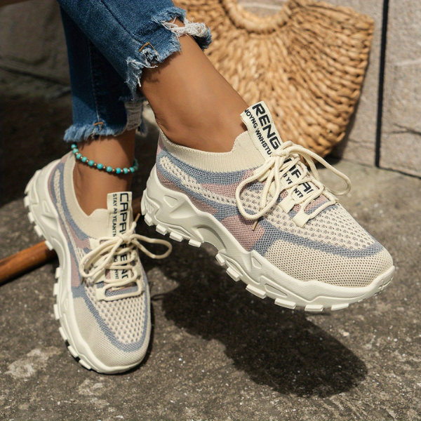 Ondine | Women's Breathable Mesh Walking Sneakers - Beige - Image 1