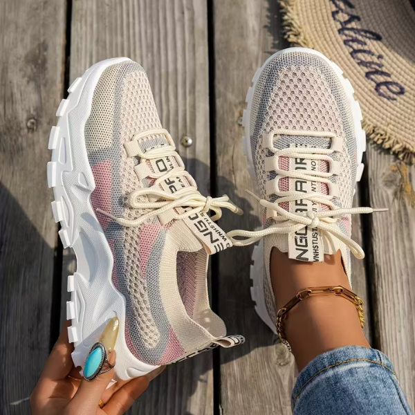 Ondine | Women's Breathable Mesh Walking Sneakers - Beige - Image 2