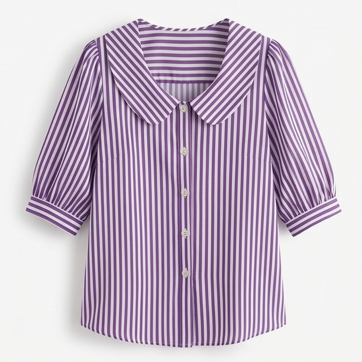Opaline | Women's Striped Sailor Collar Blouse - Striped - Image 16