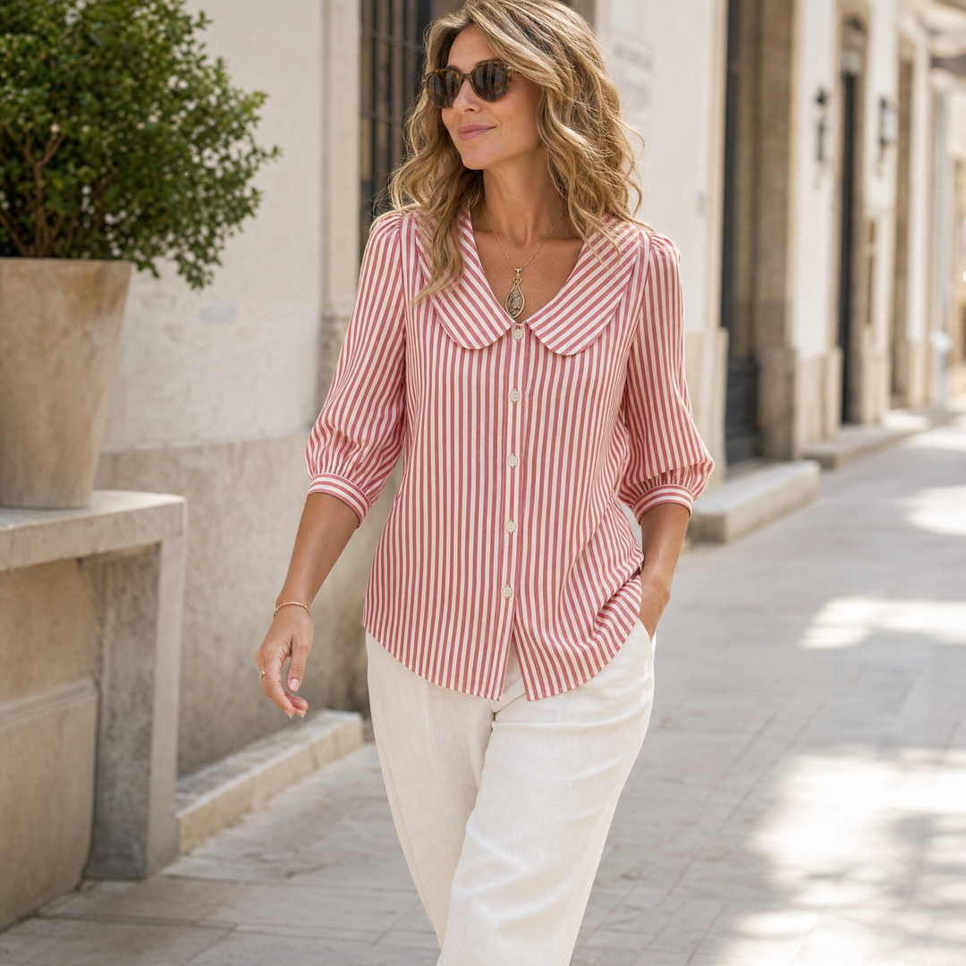 Opaline | Women's Striped Sailor Collar Blouse - Striped - Image 4