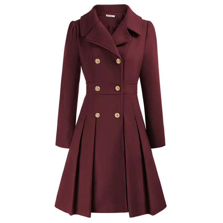 Ophira | Women's Double Breasted Fit Flare Coat - Navy - Image 10