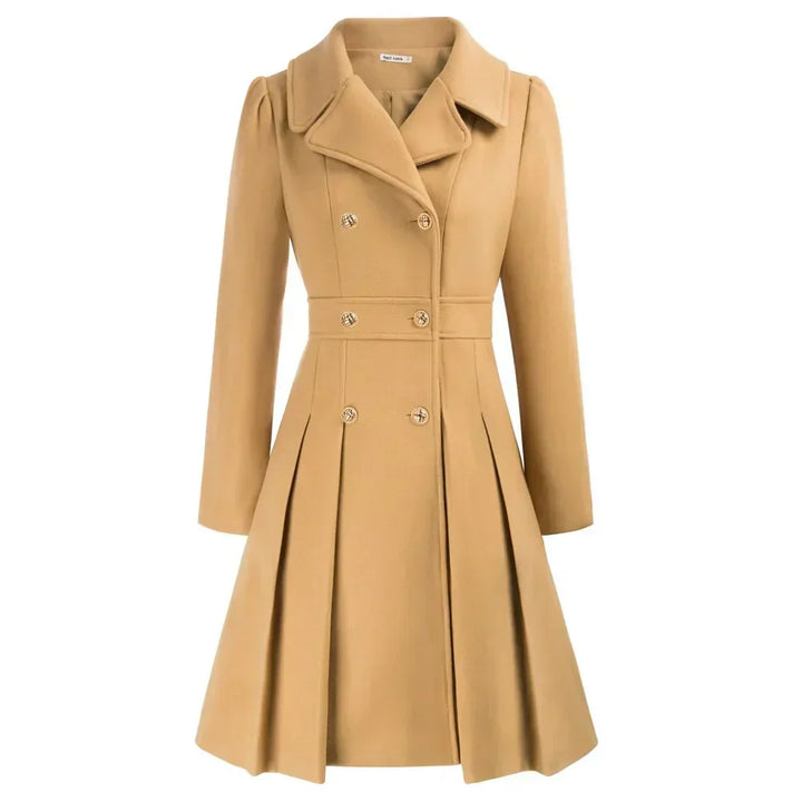 Ophira | Women's Double Breasted Fit Flare Coat - Navy - Image 11