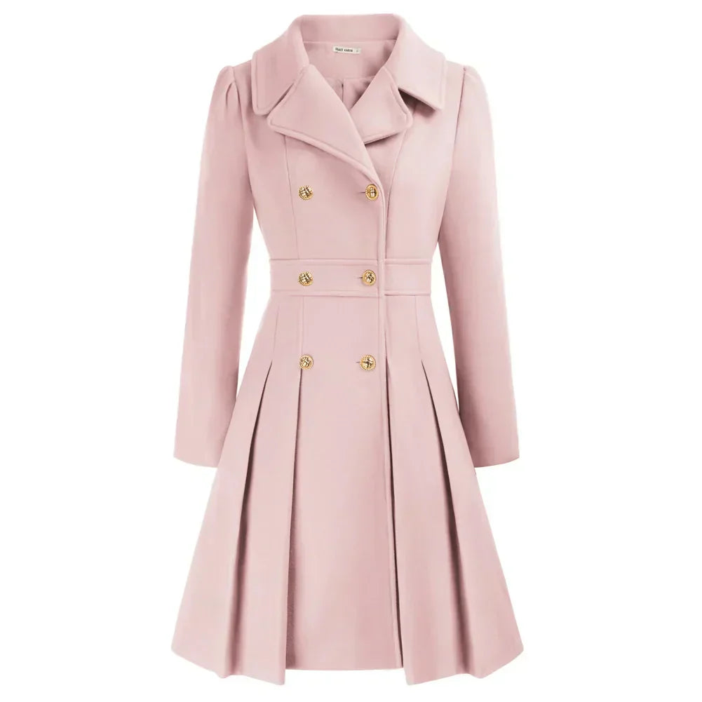 Ophira | Women's Double Breasted Fit Flare Coat - Navy - Image 12