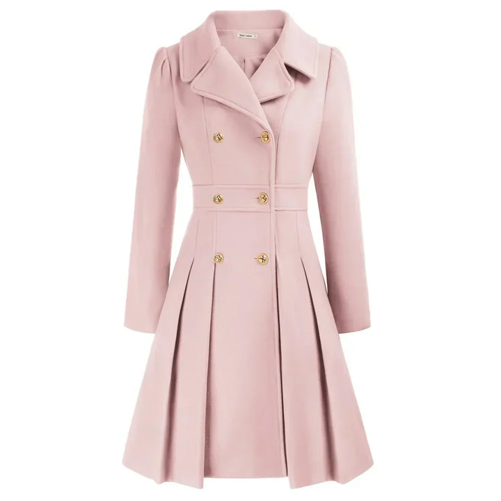 Ophira | Women's Double Breasted Fit Flare Coat - Navy - Image 12