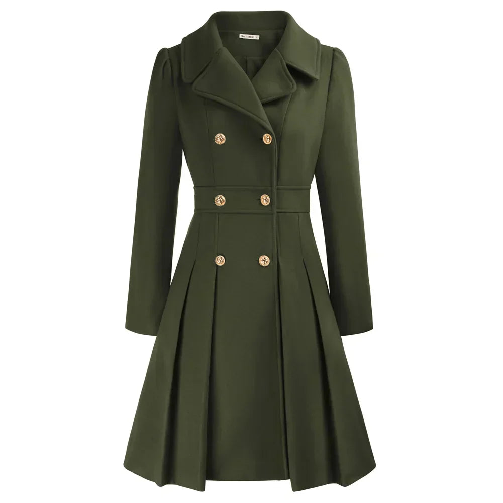 Ophira | Women's Double Breasted Fit Flare Coat - Navy - Image 13