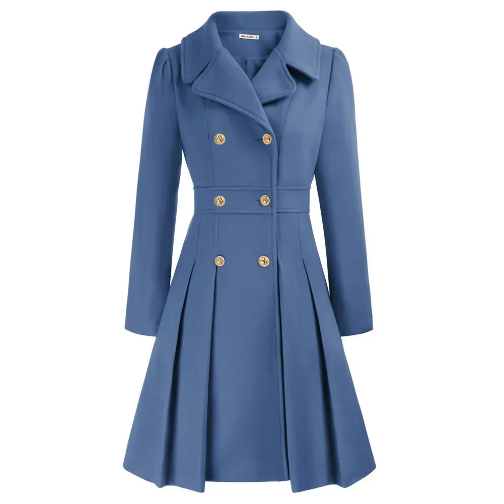 Ophira | Women's Double Breasted Fit Flare Coat - Navy - Image 15