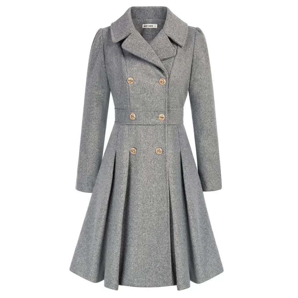 Ophira | Women's Double Breasted Fit Flare Coat - Navy - Image 16
