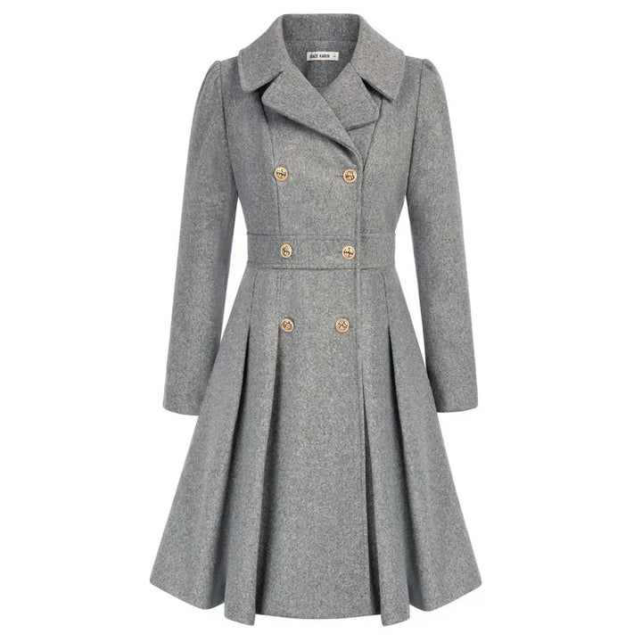 Ophira | Women's Double Breasted Fit Flare Coat - Navy - Image 16