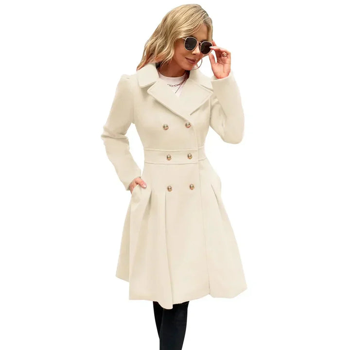Ophira | Women's Double Breasted Fit Flare Coat - Navy - Image 2