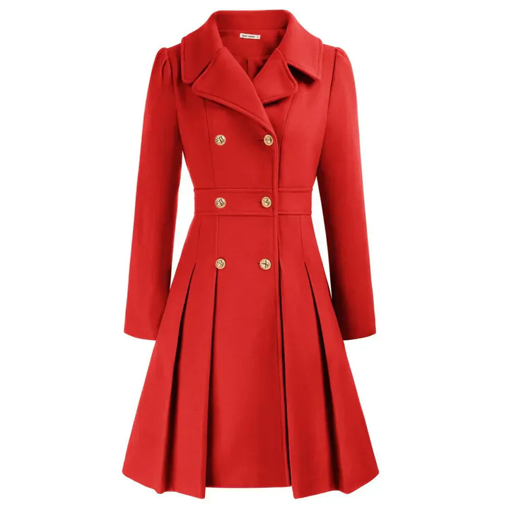 Ophira | Women's Double Breasted Fit Flare Coat - Navy - Image 4