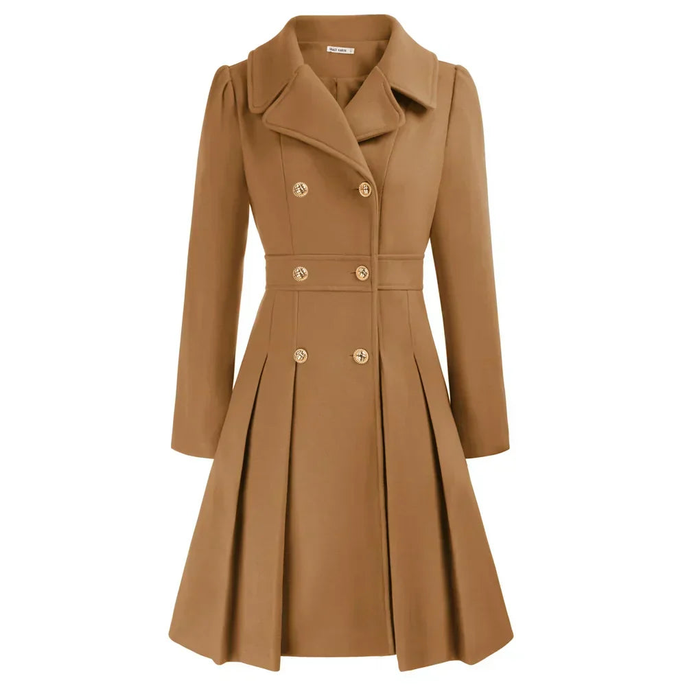 Ophira | Women's Double Breasted Fit Flare Coat - Navy - Image 5