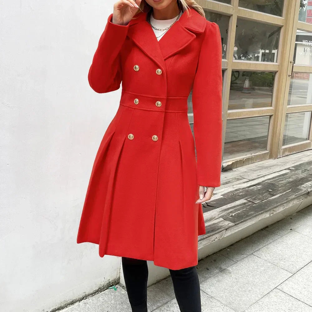 Ophira | Women's Double Breasted Fit Flare Coat - Navy - Image 6