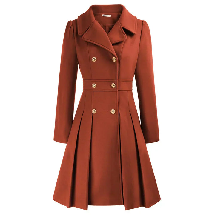Ophira | Women's Double Breasted Fit Flare Coat - Navy - Image 8