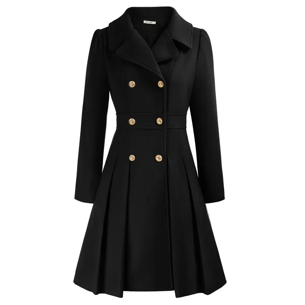 Ophira | Women's Double Breasted Fit Flare Coat - Navy - Image 9