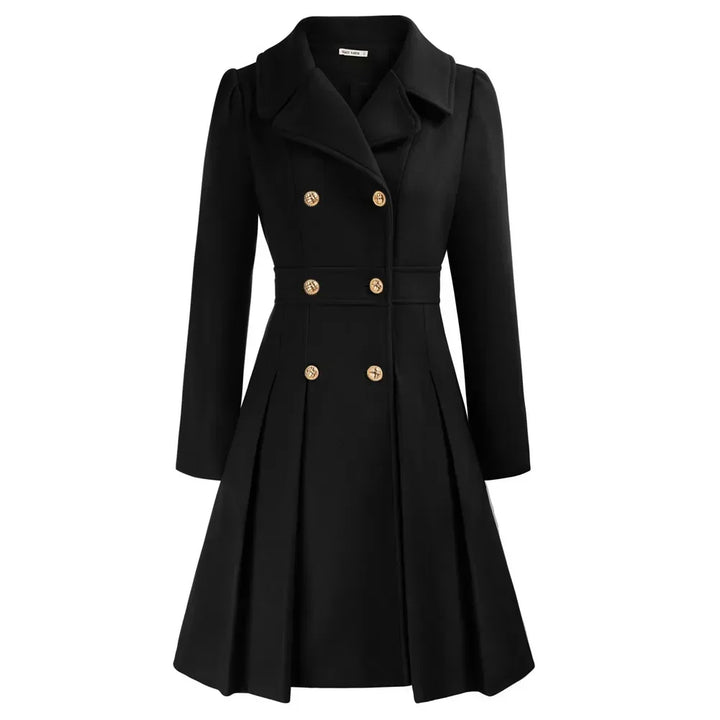 Ophira | Women's Double Breasted Fit Flare Coat - Navy - Image 9